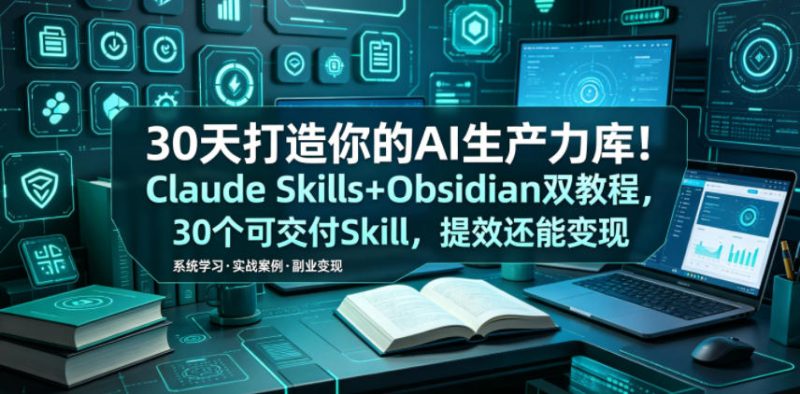 30天打造你的AI生产力库！Claude Skills+Obsidian 双教程，30 个可交付 Skill，提效还能变现万象阁-VIP网课-网赚项目-创业项目-精品资源-技能教程万象阁