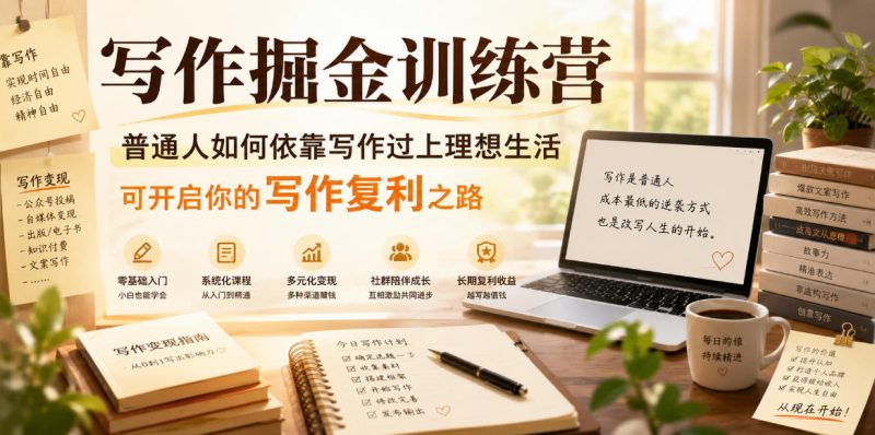 写作掘金训练营，普通人如何依靠写作过上理想生活，可开启你的写作复利之路(更新6月)万象阁-VIP网课-网赚项目-创业项目-精品资源-技能教程万象阁