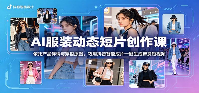 AI服装动态短片创作课：依托产品详情与穿搭原图，巧用抖音智能成片一键生成带货短视频万象阁-VIP网课-网赚项目-创业项目-精品资源-技能教程万象阁