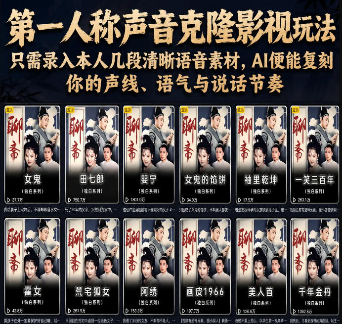 第一人称声音克隆影视玩法，只需录入本人几段清晰语音素材，AI便能复刻你的声线、语气与说话节奏万象阁-VIP网课-网赚项目-创业项目-精品资源-技能教程万象阁