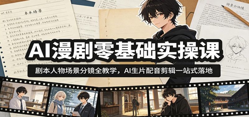 AI漫剧零基础实操课：剧本人物场景分镜全教学，AI生片配音剪辑一站式落地万象阁-VIP网课-网赚项目-创业项目-精品资源-技能教程万象阁