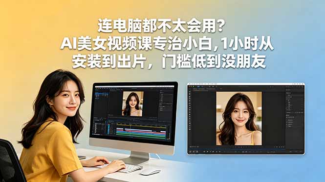 连电脑都不太会用？AI美女视频课专治小白，1小时从安装到出片，门槛低到没朋友万象阁-VIP网课-网赚项目-创业项目-精品资源-技能教程万象阁