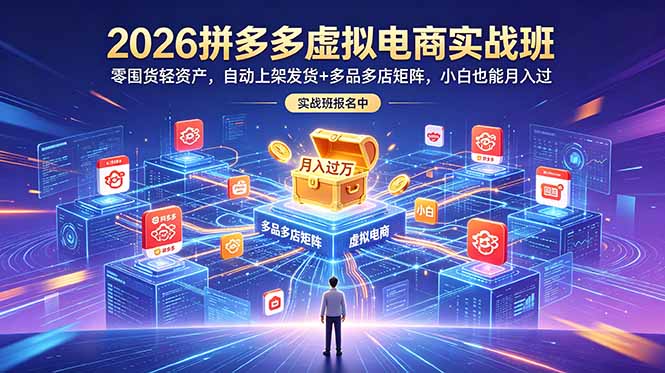 2026拼多多虚拟电商实战班：零囤货轻资产，自动上架发货+多品多店矩阵，小白也能月入过万万象阁-VIP网课-网赚项目-创业项目-精品资源-技能教程万象阁