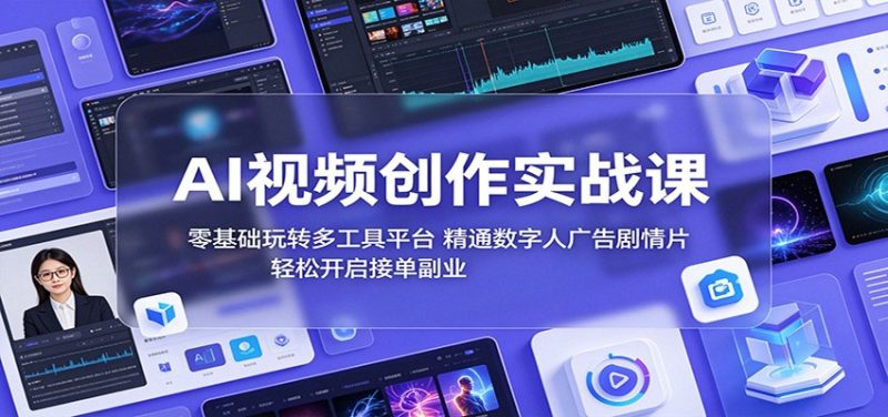 AI视频创作实战课：零基础玩转多工具平台，精通数字人广告、剧情片，轻松开启接单副业万象阁-VIP网课-网赚项目-创业项目-精品资源-技能教程万象阁