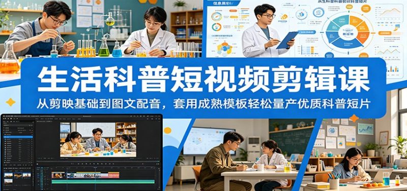 生活科普短视频剪辑课：从剪映基础到图文配音，套用成熟模板轻松量产优质科普短片万象阁-VIP网课-网赚项目-创业项目-精品资源-技能教程万象阁