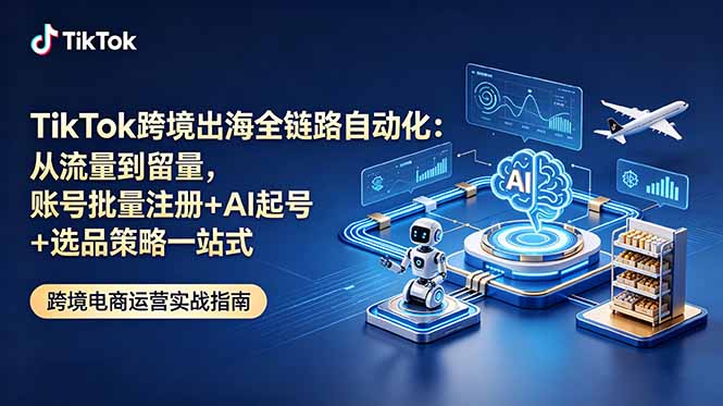 TikTok跨境出海全链路自动化：从流量到留量，账号批量注册+AI起号+选品策略一站式万象阁-VIP网课-网赚项目-创业项目-精品资源-技能教程万象阁