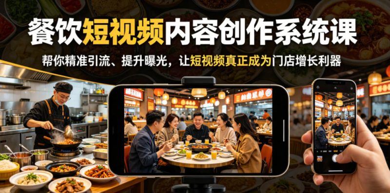 餐饮短视频内容创作系统课，帮你精准引流、提升曝光，让短视频真正成为门店增长利器万象阁-VIP网课-网赚项目-创业项目-精品资源-技能教程万象阁