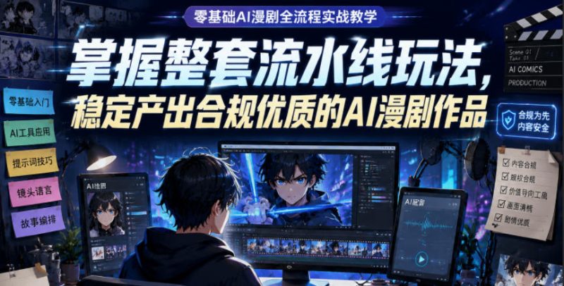 零基础AI漫剧全流程实战教学，掌握整套流水线玩法，稳定产出合规优质的AI漫剧作品万象阁-VIP网课-网赚项目-创业项目-精品资源-技能教程万象阁