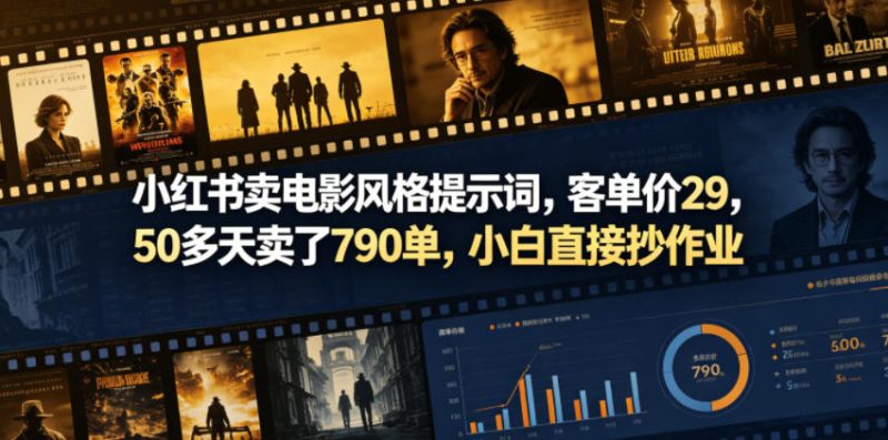 小红书卖电影风格提示词，客单价29，50多天卖了790单，小白直接抄作业！万象阁-VIP网课-网赚项目-创业项目-精品资源-技能教程万象阁