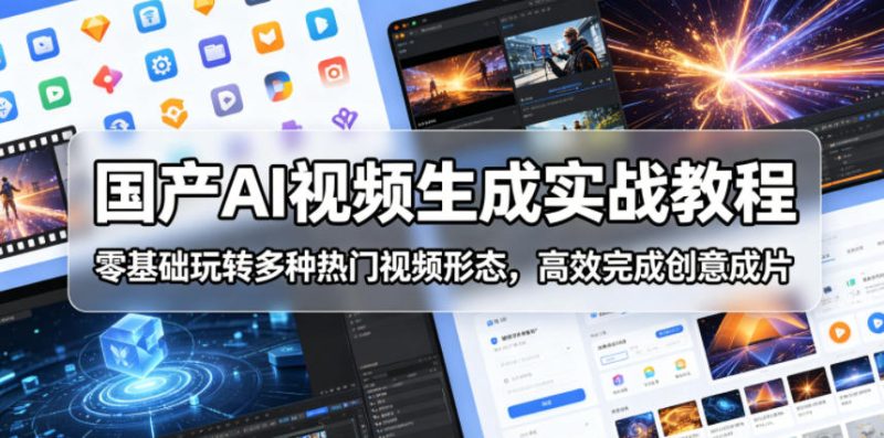 国产AI视频生成实战教程，零基础玩转多种热门视频形态，高效完成创意成片万象阁-VIP网课-网赚项目-创业项目-精品资源-技能教程万象阁