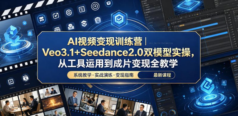 AI视频变现训练营｜Veo3.1+Seedance2.0双模型实操，从工具运用到成片变现全教学万象阁-VIP网课-网赚项目-创业项目-精品资源-技能教程万象阁