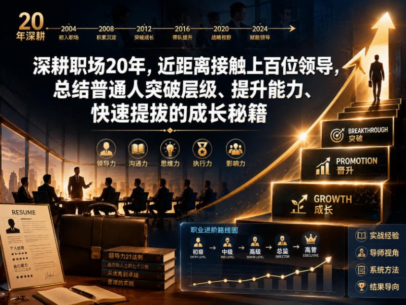 付费文章：深耕职场20年，近距离接触上百位领导，总结普通人突破层级、提升能力、快速提拔的成长秘籍(全网独家干货)万象阁-VIP网课-网赚项目-创业项目-精品资源-技能教程万象阁