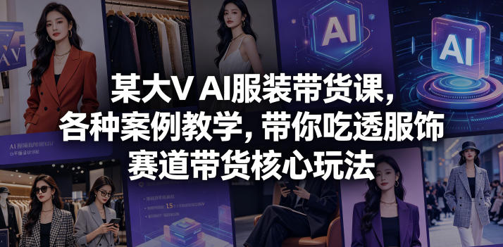 某大V AI服装带货课，各种案例教学，带你吃透服饰赛道带货核心玩法万象阁-VIP网课-网赚项目-创业项目-精品资源-技能教程万象阁