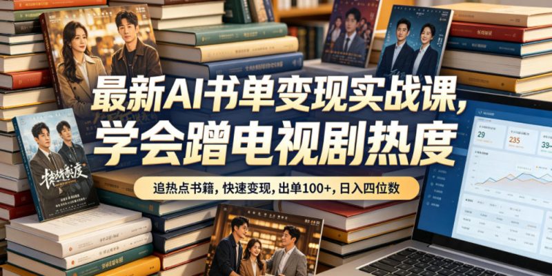 最新AI书单变现实战课，学会蹭电视剧热度，追热点书籍，快速变现，出单100+，日入四位数万象阁-VIP网课-网赚项目-创业项目-精品资源-技能教程万象阁