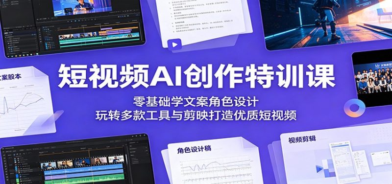 短视频AI创作特训课：零基础学文案角色设计，玩转多款工具与剪映打造优质短视频万象阁-VIP网课-网赚项目-创业项目-精品资源-技能教程万象阁