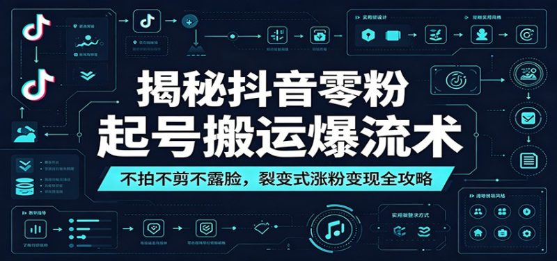 揭秘抖音零粉起号搬运爆流术：不拍不剪不露脸，裂变式涨粉变现全攻略万象阁-VIP网课-网赚项目-创业项目-精品资源-技能教程万象阁