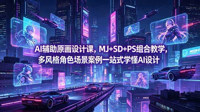 AI辅助原画设计课，MJ+SD+PS组合教学，多风格角色场景案例一站式学懂AI设计万象阁-VIP网课-网赚项目-创业项目-精品资源-技能教程万象阁