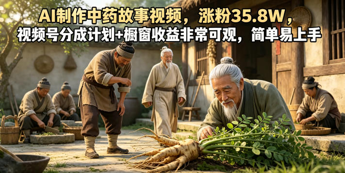 AI制作中药故事视频，涨粉35.8W，视频号分成计划+橱窗收益非常可观，简单易上手万象阁-VIP网课-网赚项目-创业项目-精品资源-技能教程万象阁