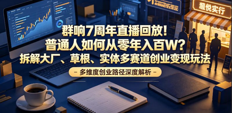 群响7周年直播回放！普通人如何从零年入百W？拆解大厂、草根、实体多赛道创业变现玩法万象阁-VIP网课-网赚项目-创业项目-精品资源-技能教程万象阁