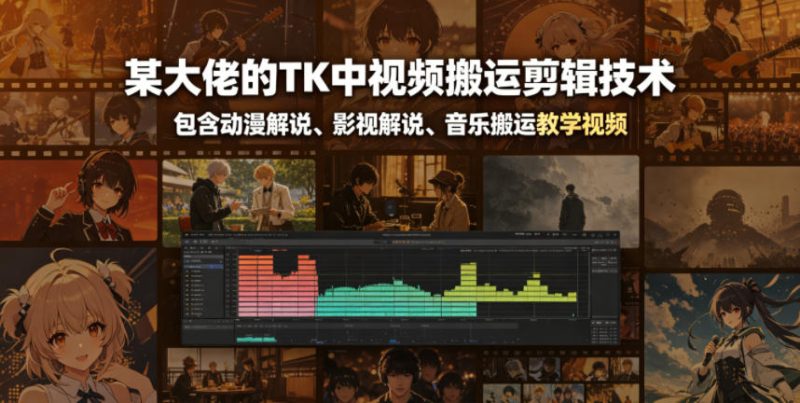 某大佬的TK中视频搬运剪辑技术，包含动漫解说、影视解说、音乐搬运教学视频万象阁-VIP网课-网赚项目-创业项目-精品资源-技能教程万象阁