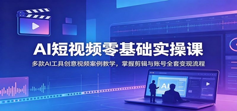 AI短视频零基础实操课：多款AI工具创意视频案例教学，掌握剪辑与账号全套变现流程万象阁-VIP网课-网赚项目-创业项目-精品资源-技能教程万象阁