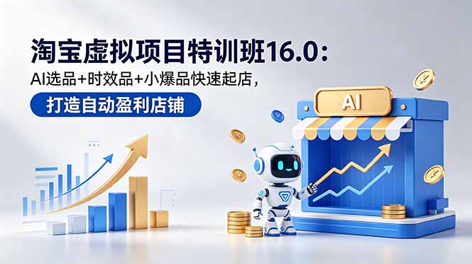 淘宝虚拟项目特训班16.0：AI选品+时效品+小爆品快速起店，打造自动盈利店铺万象阁-VIP网课-网赚项目-创业项目-精品资源-技能教程万象阁