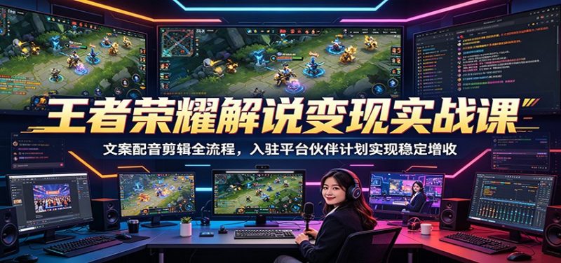 王者荣耀解说变现实战课：文案配音剪辑全流程，入驻平台伙伴计划实现稳定增收万象阁-VIP网课-网赚项目-创业项目-精品资源-技能教程万象阁