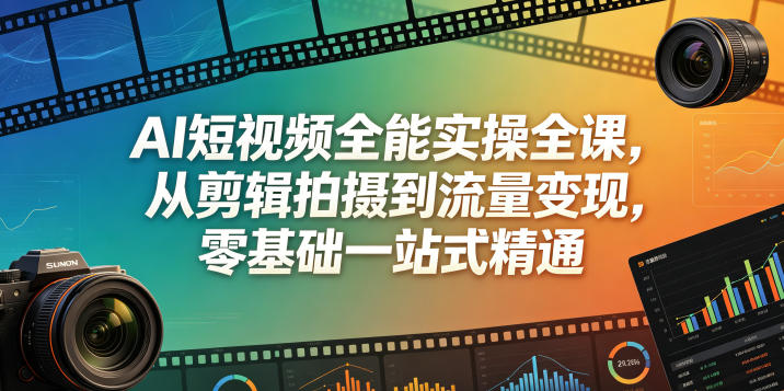 AI短视频全能实操全课，从剪辑拍摄到流量变现，零基础一站式精通万象阁-VIP网课-网赚项目-创业项目-精品资源-技能教程万象阁