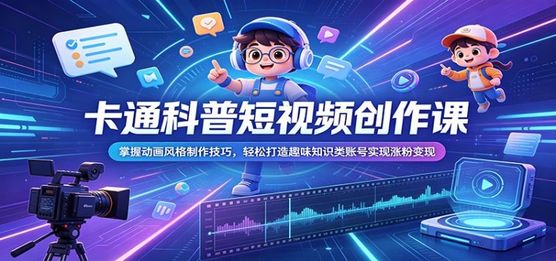 卡通科普短视频创作课：掌握动画风格制作技巧，轻松打造趣味知识类账号实现涨粉变现万象阁-VIP网课-网赚项目-创业项目-精品资源-技能教程万象阁