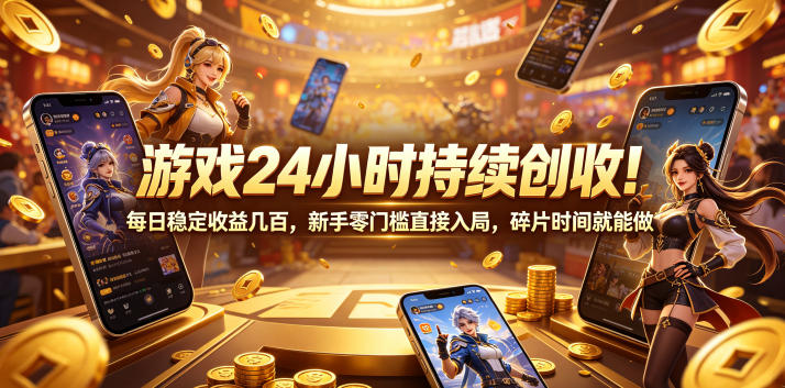 游戏24小时持续创收！每日稳定收益几百，新手零门槛直接入局，碎片时间就能做【揭秘】万象阁-VIP网课-网赚项目-创业项目-精品资源-技能教程万象阁
