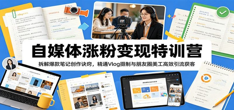 自媒体涨粉变现特训营：拆解爆款笔记创作诀窍，精通Vlog摄制与朋友圈美工高效引流获客万象阁-VIP网课-网赚项目-创业项目-精品资源-技能教程万象阁