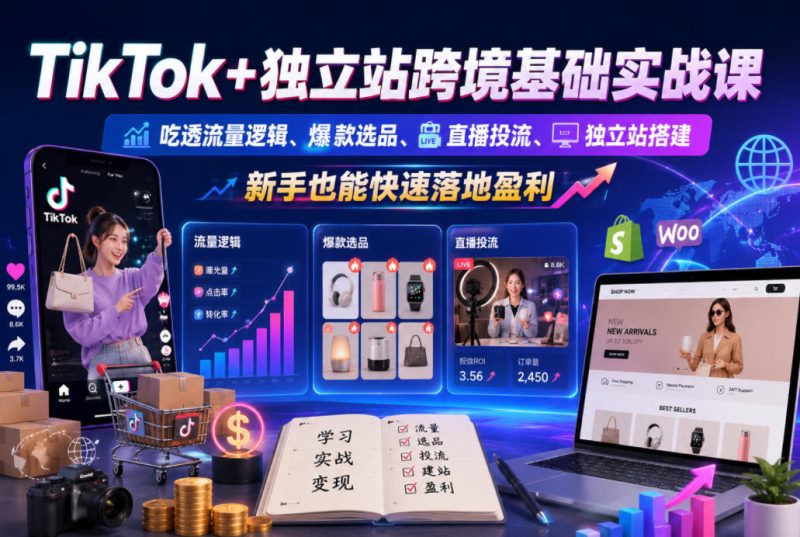 TikTok+独立站跨境基础实战课，吃透流量逻辑、爆款选品、直播投流与独立站搭建，新手也能快速落地盈利万象阁-VIP网课-网赚项目-创业项目-精品资源-技能教程万象阁