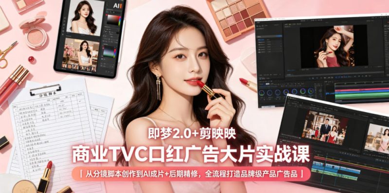 即梦2.0+剪映商业TVC口红广告大片实战课｜从分镜脚本创作到AI成片+后期精修，全流程打造品牌级产品广告万象阁-VIP网课-网赚项目-创业项目-精品资源-技能教程万象阁