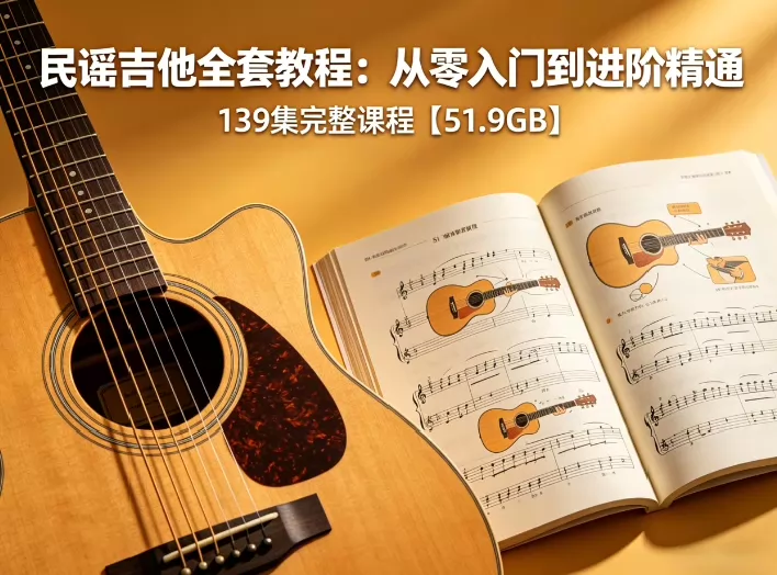 【民谣吉他教学课程】139集全套，内容超全，和弦、指法、节奏、弹唱，适合零基础到进阶，新手老手都能用万象阁-VIP网课-网赚项目-创业项目-精品资源-技能教程万象阁