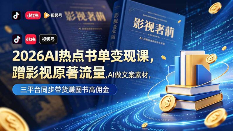 2026AI热点书单变现课，蹭影视原著流量，AI做文案素材，三平台同步带货赚图书高佣金万象阁-VIP网课-网赚项目-创业项目-精品资源-技能教程万象阁