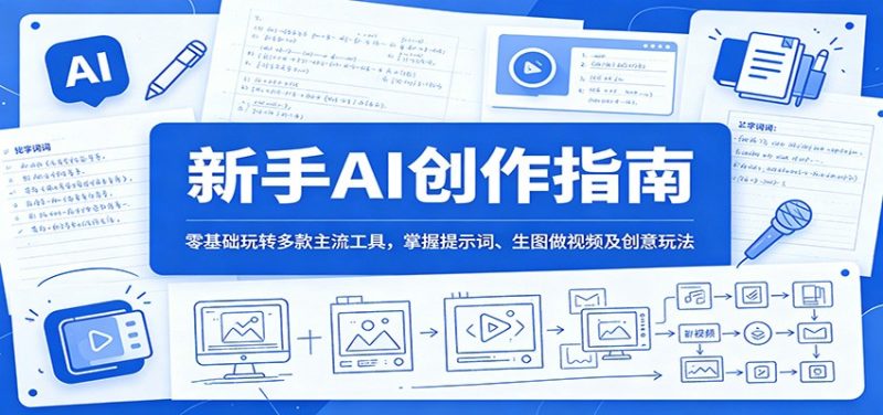 新手AI创作指南：零基础玩转多款主流工具，掌握提示词、生图做视频及创意玩法万象阁-VIP网课-网赚项目-创业项目-精品资源-技能教程万象阁