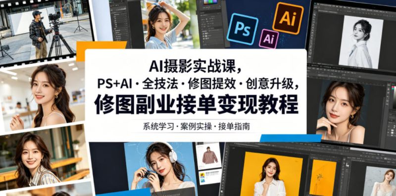 AI摄影实战课，PS+AI・全技法・修图提效・创意升级，修图副业接单变现教程万象阁-VIP网课-网赚项目-创业项目-精品资源-技能教程万象阁