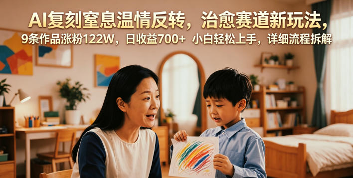 AI复刻窒息温情反转，治愈赛道新玩法，9条作品涨粉122W，日收益700+ 小白轻松上手，详细流程拆解万象阁-VIP网课-网赚项目-创业项目-精品资源-技能教程万象阁