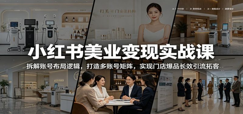 小红书美业变现实战课：拆解账号布局逻辑，打造多账号矩阵，实现门店爆品长效引流拓客万象阁-VIP网课-网赚项目-创业项目-精品资源-技能教程万象阁
