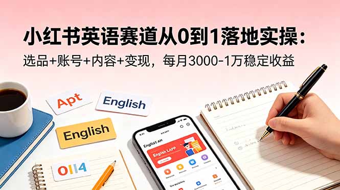 小红书英语赛道从0到1落地实操：选品+账号+内容+变现，每月3000-1万稳定收益万象阁-VIP网课-网赚项目-创业项目-精品资源-技能教程万象阁