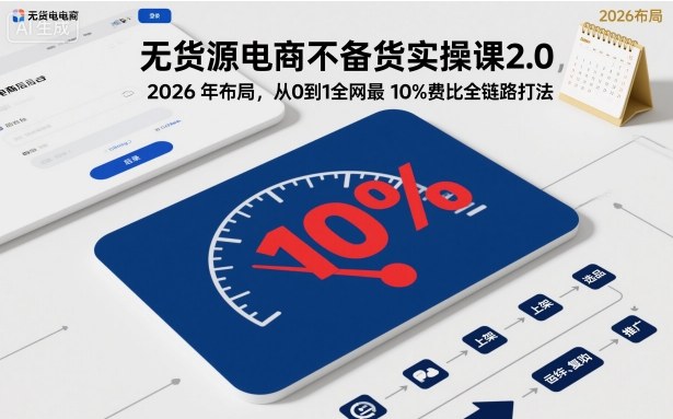 无货源电商不备货实操课2.0，2026年布局，从0到1全网最低10%费比全链路打法【更新26年6月16日】万象阁-VIP网课-网赚项目-创业项目-精品资源-技能教程万象阁