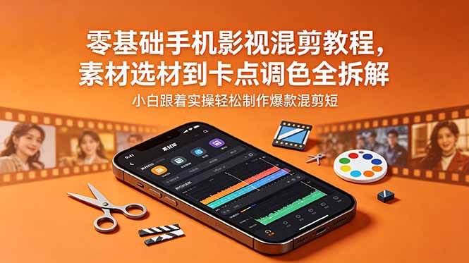 零基础手机影视混剪教程，素材选材到卡点调色全拆解，小白跟着实操轻松制作爆款混剪短片万象阁-VIP网课-网赚项目-创业项目-精品资源-技能教程万象阁