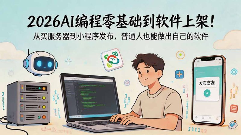 2026AI编程零基础到软件上架！从买服务器到小程序发布，普通人也能做出自己的软件万象阁-VIP网课-网赚项目-创业项目-精品资源-技能教程万象阁