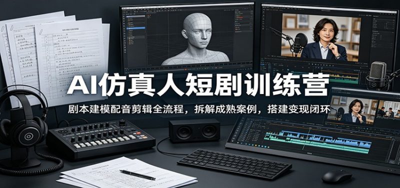 AI仿真人短剧训练营：剧本建模配音剪辑全流程，拆解成熟案例，搭建变现闭环万象阁-VIP网课-网赚项目-创业项目-精品资源-技能教程万象阁