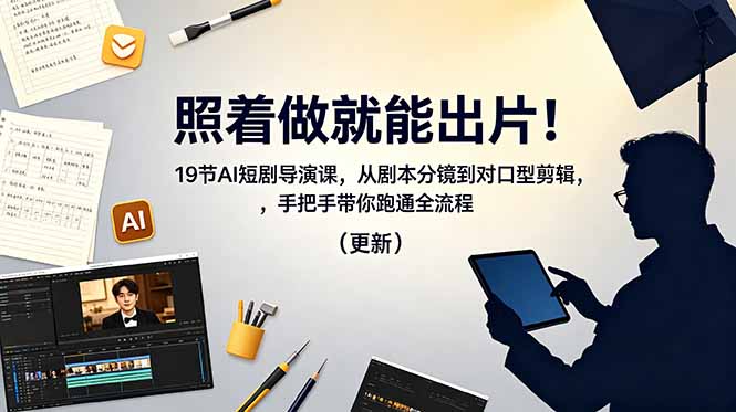 照着做就能出片！19节AI短剧导演课，从剧本分镜到对口型剪辑，手把手带你跑通全流程(更新万象阁-VIP网课-网赚项目-创业项目-精品资源-技能教程万象阁