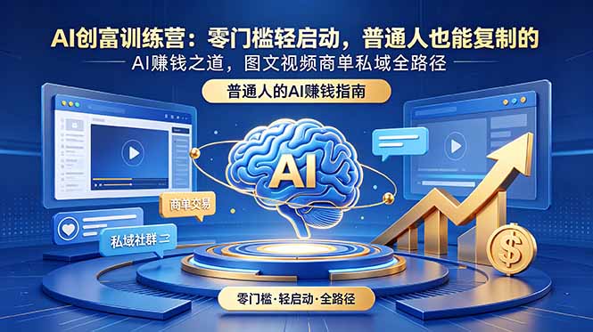 AI创富训练营：零门槛轻启动，普通人也能复制的AI赚钱之道，图文视频商单私域全路径万象阁-VIP网课-网赚项目-创业项目-精品资源-技能教程万象阁