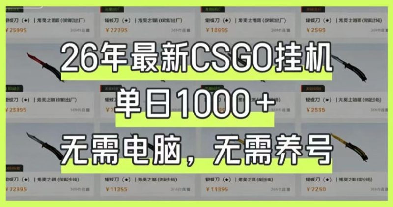 26年最新CSGO挂G系统，单日1000+，无需电脑，无需养号，0基础可上手【揭秘】万象阁-VIP网课-网赚项目-创业项目-精品资源-技能教程万象阁