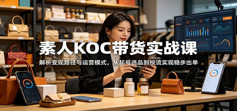 素人KOC带货实战课：解析变现路径与运营模式，从起号选品到投流实现稳步出单万象阁-VIP网课-网赚项目-创业项目-精品资源-技能教程万象阁
