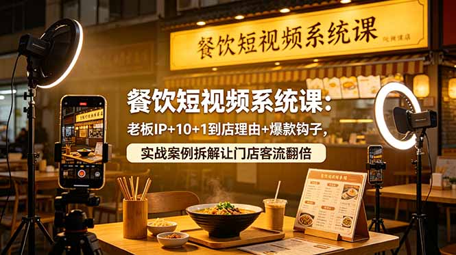 餐饮短视频系统课：老板IP+10+1到店理由+爆款钩子，实战案例拆解让门店客流翻倍万象阁-VIP网课-网赚项目-创业项目-精品资源-技能教程万象阁