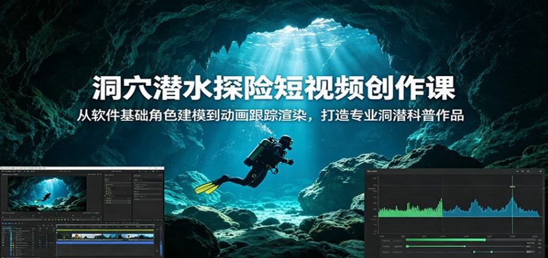 洞穴潜水探险短视频创作课：从软件基础角色建模到动画跟踪渲染，打造专业洞潜科普作品万象阁-VIP网课-网赚项目-创业项目-精品资源-技能教程万象阁